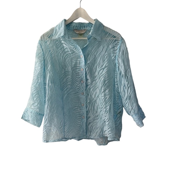 Vtg Y2K Icy Blue Semi Sheer Dainty Shirt Size 12P Button Up Blouse Allison Daley - Picture 1 of 8
